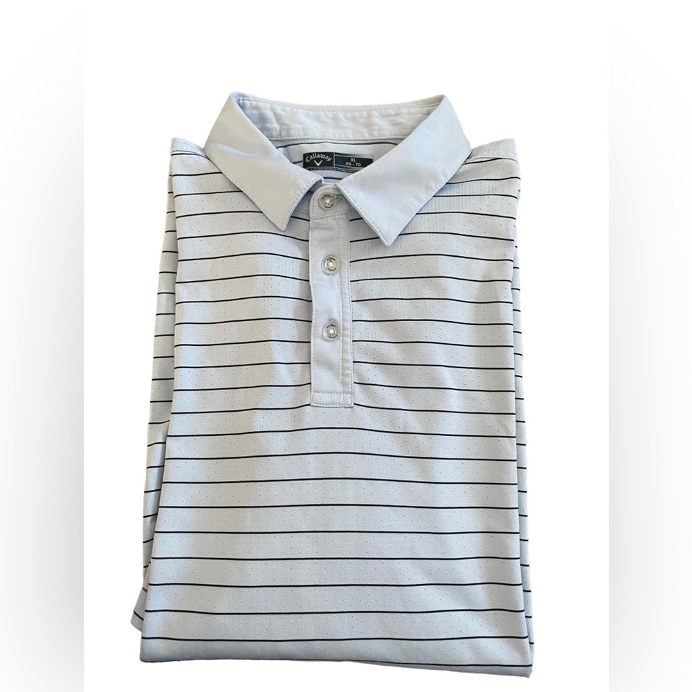 Callaway Opti•Dri  Men’s Golf Polo Shirt Sz XL Light blue Striped 100% Polyester